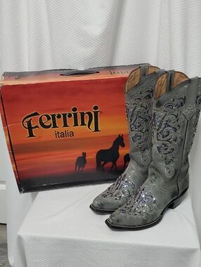 Ferrini Southern Belle Sequin In-Lay Cowgirl Boots - 8